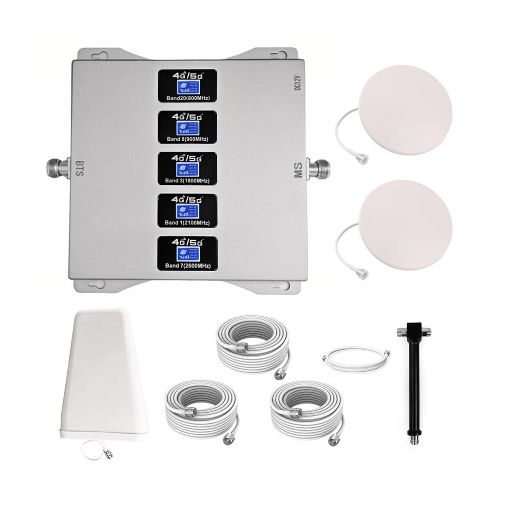 Amplificatore Segnale Cellulare, 5 Bande 800/900/1800/2100/2600MHz, Ripetitore Segnale Cellulare 2G 3G 4G 5G, Due Antenne Interne