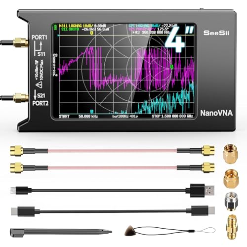 Seesii NanoVNA-H4 Antennenanalysator - 4-Zoll-Vektor-Netzwerkanalysator 2025 Aufgerüsteter Version 4,4 9 kHz-1,5 GHz HF VHF UHF mit Touchscreen für Amateurfunk zur Messung von Smith Chart