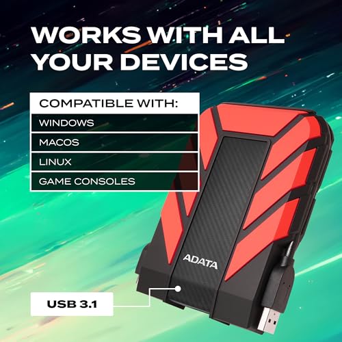 Image of ADATA HD710 Pro External Hard Drive - 1TB USB 3.2 Gen1 Portable HDD for Gaming & Backup Storage - IP68 Waterproof & Dustproof - MIL-STD Shock Resistant - Red - 1 Count