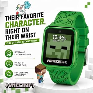 Minecraft Kids Smart Watch – Touchscreen Interactive Watch with 10 Customizable Clock Faces, Built-in Camera, Video Recorder, Alarm, Calculator, Games & Pedometer – Fits Wrists 5.5" to 8" — photo 2 of 6