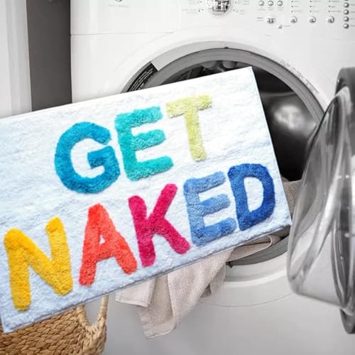 Evovee Get Naked Bath Mat Rainbow Funny Cute Colorful Bathroom Rugs Multicolor White Rug Shower Funny Bathroom Decor Fun Cute Bath Mat Non-Slip #TOP7
