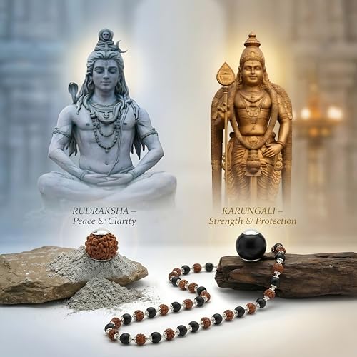 Image of Gratify Original Rudraksha & Karungali Mala 8mm 54 Beads | Spiritual Healing Mala for Protection & Focus | Meditation, Yoga & Prayer Beads for Men & Women (Pack of 1)