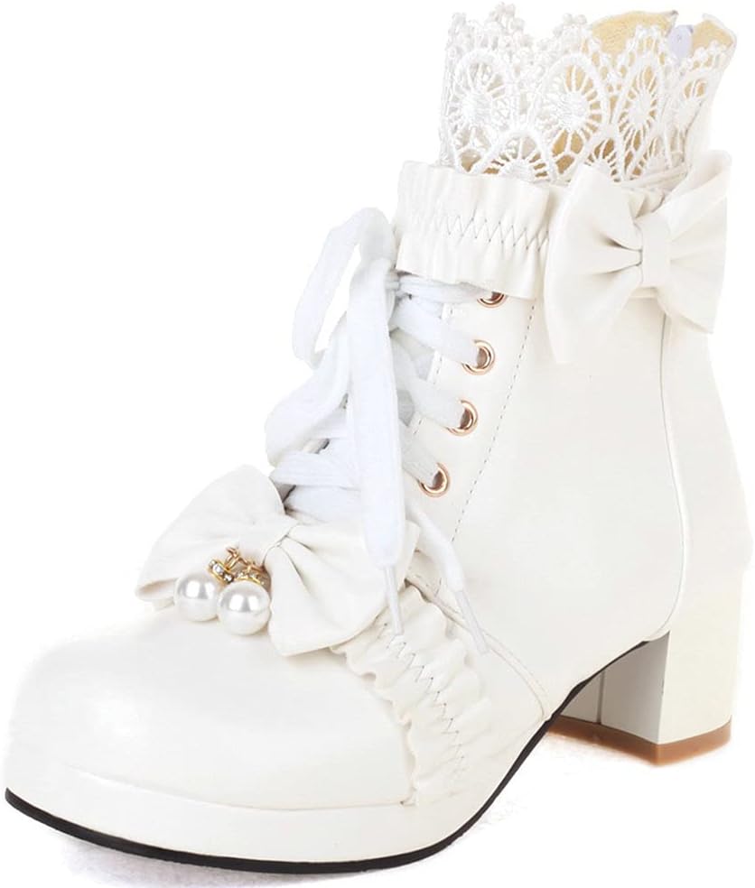 Meefit Women Platform Boots Lace Up Chunky Heel Ankle Boots with Bow Cosplay Winter Shoes - Image 4