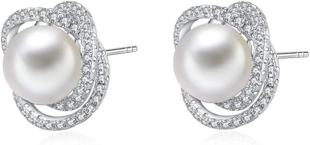 Immobird Freshwater Pearl Stud Earrings 925 Sterling Silver Stud Earrings for Women
