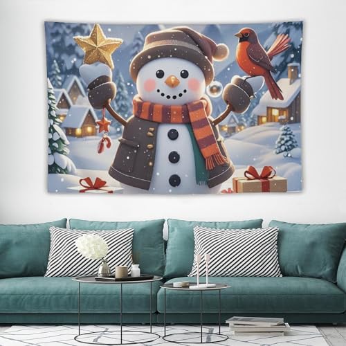 Tapisserie murale legere et douce grand format bonhomme de neige retro