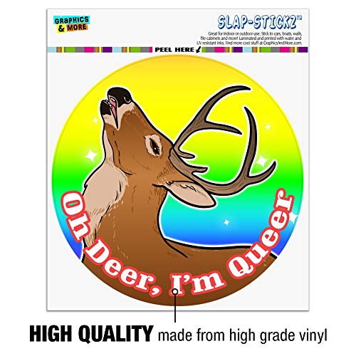 Graphics & More Oh Deer I'm Queer Rainbow Pride Gay Lesbian Funny Automotive Car Window Locker Circle Bumper Sticker #TOP2