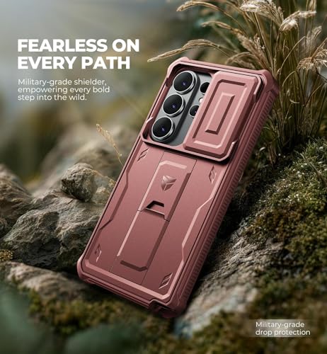 Image of Dexnor for Samsung Galaxy S26 Ultra Case with Upgraded Slide Camera Cover & 2 Front Frames & Built-in Screen Protector & Kickstand, Heavy-Duty Rugged Case Full-Body Protective Cover(2026),Maroon Red