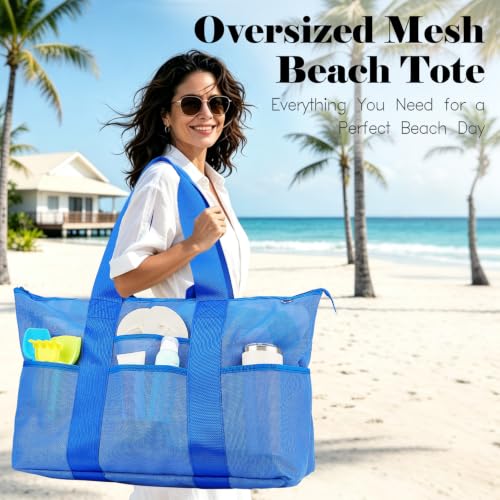 Image of Fammart Large Mesh Beach Bag for Women, Oversized Beach tote Swim Pool Bag