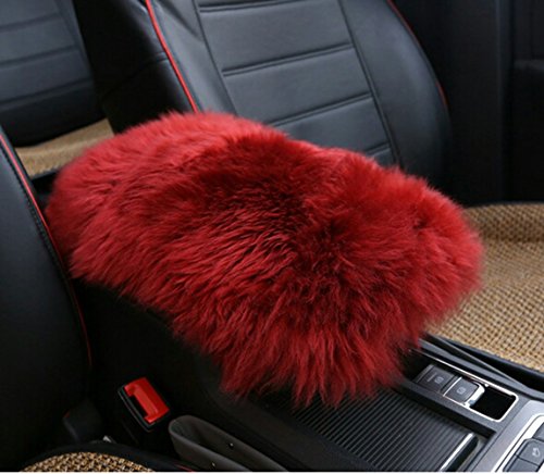Dotesy Auto Center Console Armrest Pad,Australian Sheepskin Wool Armrest Center Console Protector Cover Pad Cushion (5.91x11.81 inch),Wine Red