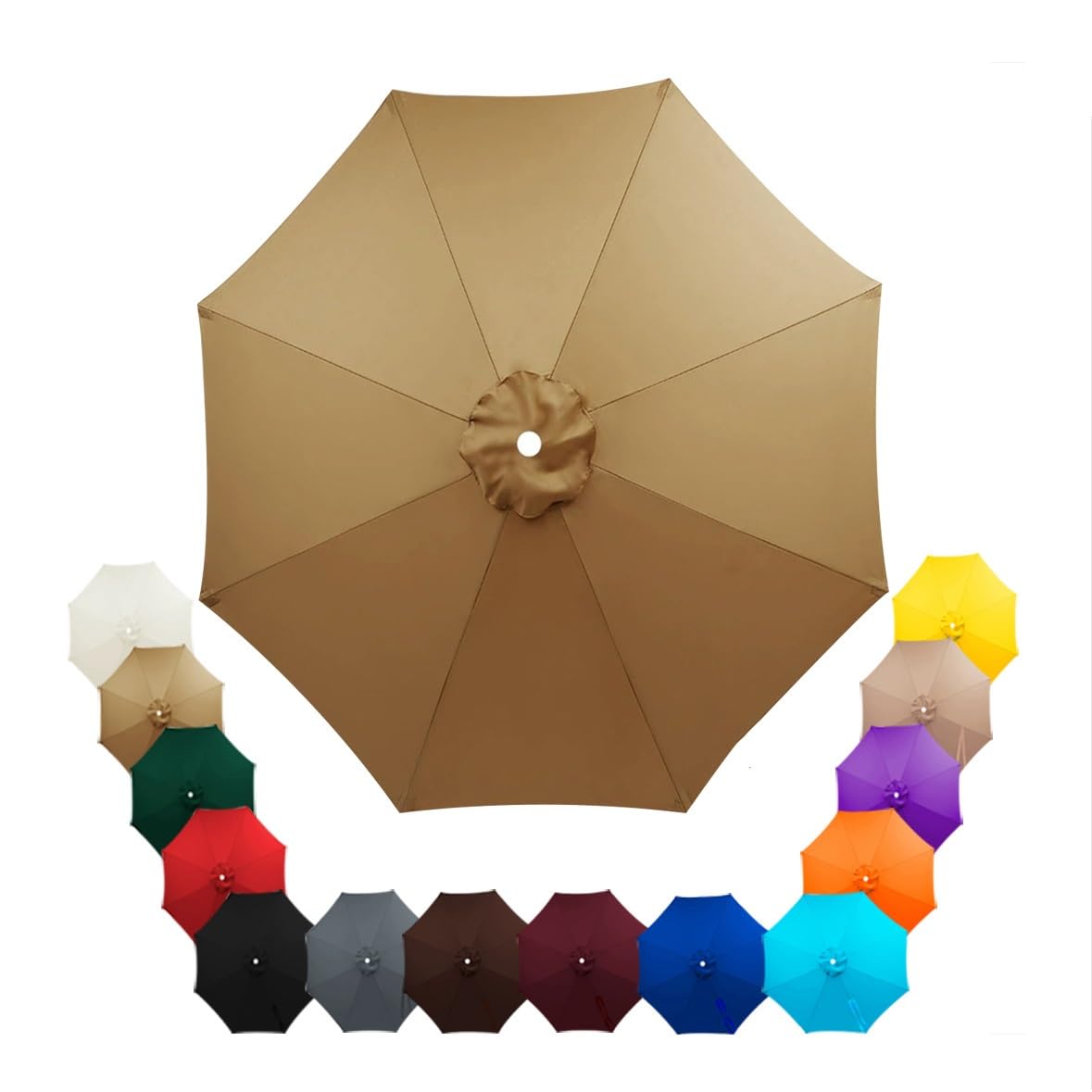 Parasol Replacement Canopy 2.5m, 2.7m, 3.5m, 6/8 Arms , Garden Umbrella Replacement Parasol Fabric, for Yard, Beach, Garden Umbrella, Canopy Only, Beige(Khaki,2.7m/8-Ribs)