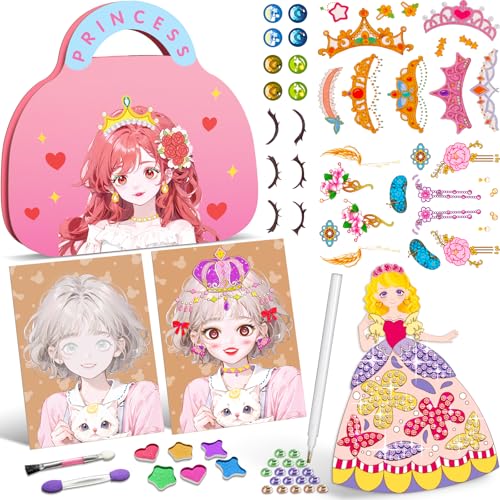 ZHOC Art Craft Activity for Kids Paper Craft Kits - Paper Makeup DIY Girls Toy Kit with Diamond Painting & Princess Dress Up Set Travel Toys Ideal Birthday Party Gift for Girls Ages 4 5 6 7 8+