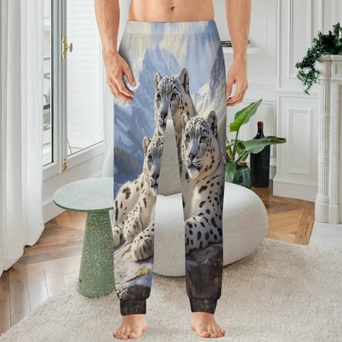 Snowy Leopard Family Men's Pajamas Pants Lightweight Sleep Lounge Pant Pjs Bottoms Casual Sleepwear2