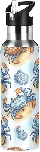 Stainless Steel Vacuum Insulated Water Bottle 20 Oz, Leakproof Water Bottles for Gym Outdoor Travel School, Cute Blue Crabs Cartoon