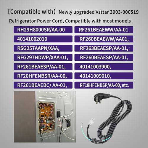 Image of Upgraded 3903-000519 3903-001003 Refrigerator Power Cord Compatible with Samsung RH29H8000SR /AA-00, RF261BEAEWW /AA-01 etc Multi Model, Replacement Fridge Power Cord 3903-000786,3903-001013,3903-000796