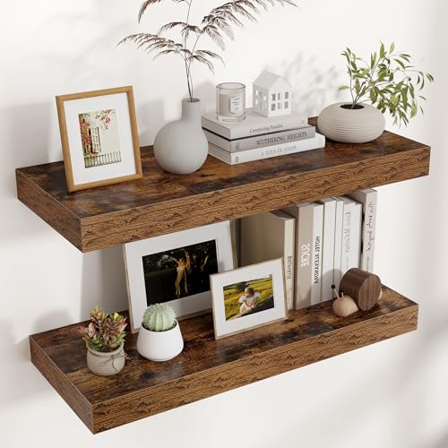 30 Inch Floating Shelves for Wall, 12"D Wood Storage Shelves, Brown Finish
