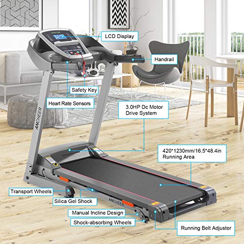 Caroma Folding Treadmill for Home with Incline, 3.0 HP Electric Treadmill 300 lb Capacity, 9 MPH Running Machine with Shock Absorber, Bluetooth Speaker