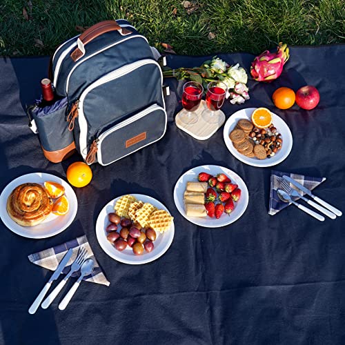 Happypicnic Insulated Picnic Backpack For 4 With Full Stainless Cutlery Set, Roomy Cooler Compartment, Bottle Holder And Large Waterproof Mat For Gift #TOP1