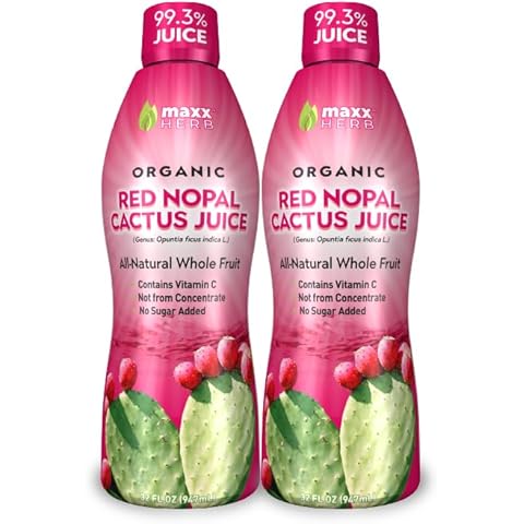 Maxx Herb Organic Nopal Cactus Juice, Prickly Pear Juice – Antioxidant Super-fruit, for Healthy Digestion & Joint Support, and Non-GMO – 2 Bottles, 32 Oz Each (64 Servings) Cover