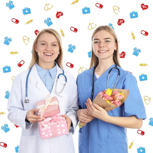 Image of Whaline 300 Pcs Nurse Table Confetti Yellow Red Blue Glitter Paper Confetti Table Centerpieces for Doctor Graduation Party Decoration