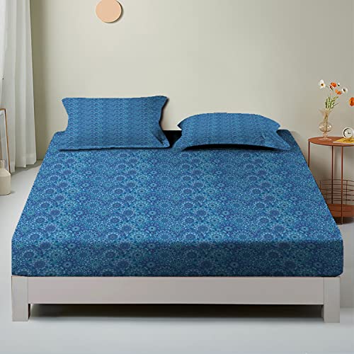 Blue Mandala Theme California King Fitted Bed Sheets,Curvy Hippie Scales Pattern,Decorative Printed 3 Piece Bedding Decor Set,Ultra Soft& Breathable Fits Mattress Perfectly(Violet Blue) #TOP12