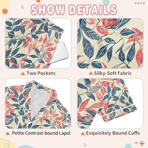 senya Painting Leaf Satin Summer Pajama Sets Silk Short Sleeve Button Down Sleepwear3