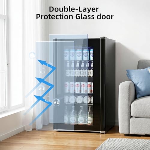 Image of Antarctic Star Beverage Refrigerator - Mini Fridge for Soda Beer or Wine,Small Drink Dispenser, For Office or Bar with Adjustable Removable Shelves,Convertible Door (3.2Cu.ft)