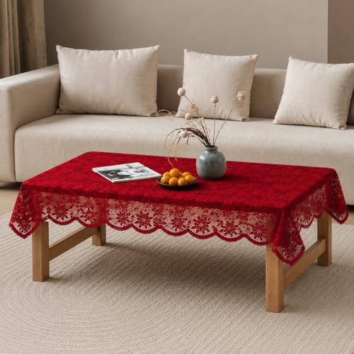 Image of Cotton Net Embroidered Center & Dining Table Cover for 4 Seater | Rectangular 40x60 Inch | Lightweight & Washable Table Cloth | Pack of 1 (Maroon)