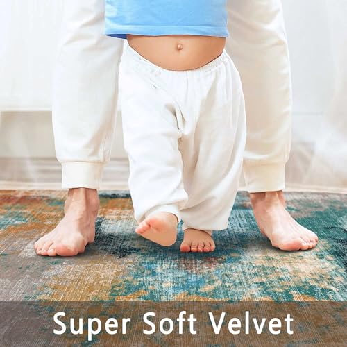 vivorug 5x7 Area Rugs - Ultra-Thin Washable Rug with Non-Slip Backing, Ideal for Living Room, Bedroom, Kitchen Floor Carpet - Modern Abstract, Easy Clean, Durable, Low Pile, Rosy Clouds