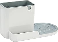 Amazon Basics Large Kitchen Sink Caddy Organizer - Sponge Brush Storage with Detergent Platform, White Shatterproof ABS