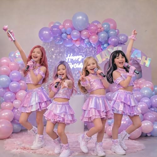 Image of Pink Purple Blue Balloon, 62Pcs Iridescent Mermaid Music Idol Party Balloon