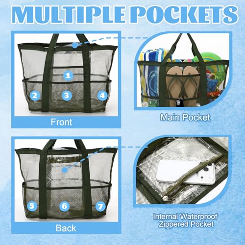Image of Hsei 20 Pack Mesh Beach Bags Bulk for Women Waterproof Large Pool Tote Bag with Pockets & Handles Travel Vacation Cruise Camping Gym
