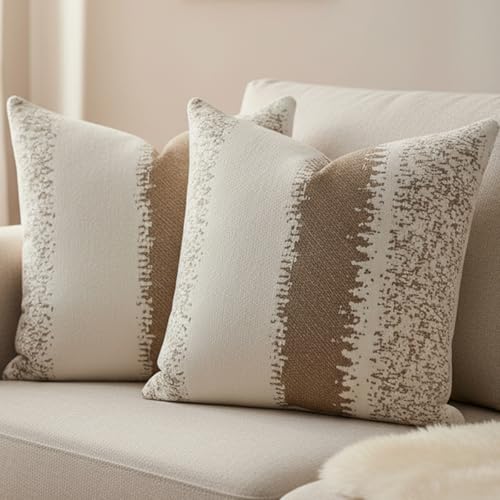 khaki Texture Cushion Cover Camel color white Square Chenille stripes Throw Pillow Case Set Cushion Covers for Living Room Sofa Bed Bedroom Home Decor Couch decoration pillowcase 45x 45cm set of 2
