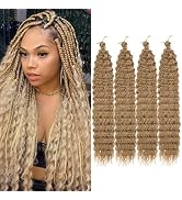 Ocean Wave Crochet Hair 30 inch 4 Packs Long Honey Blonde Deep Wave Curly Braiding Hair Soft Synt...
