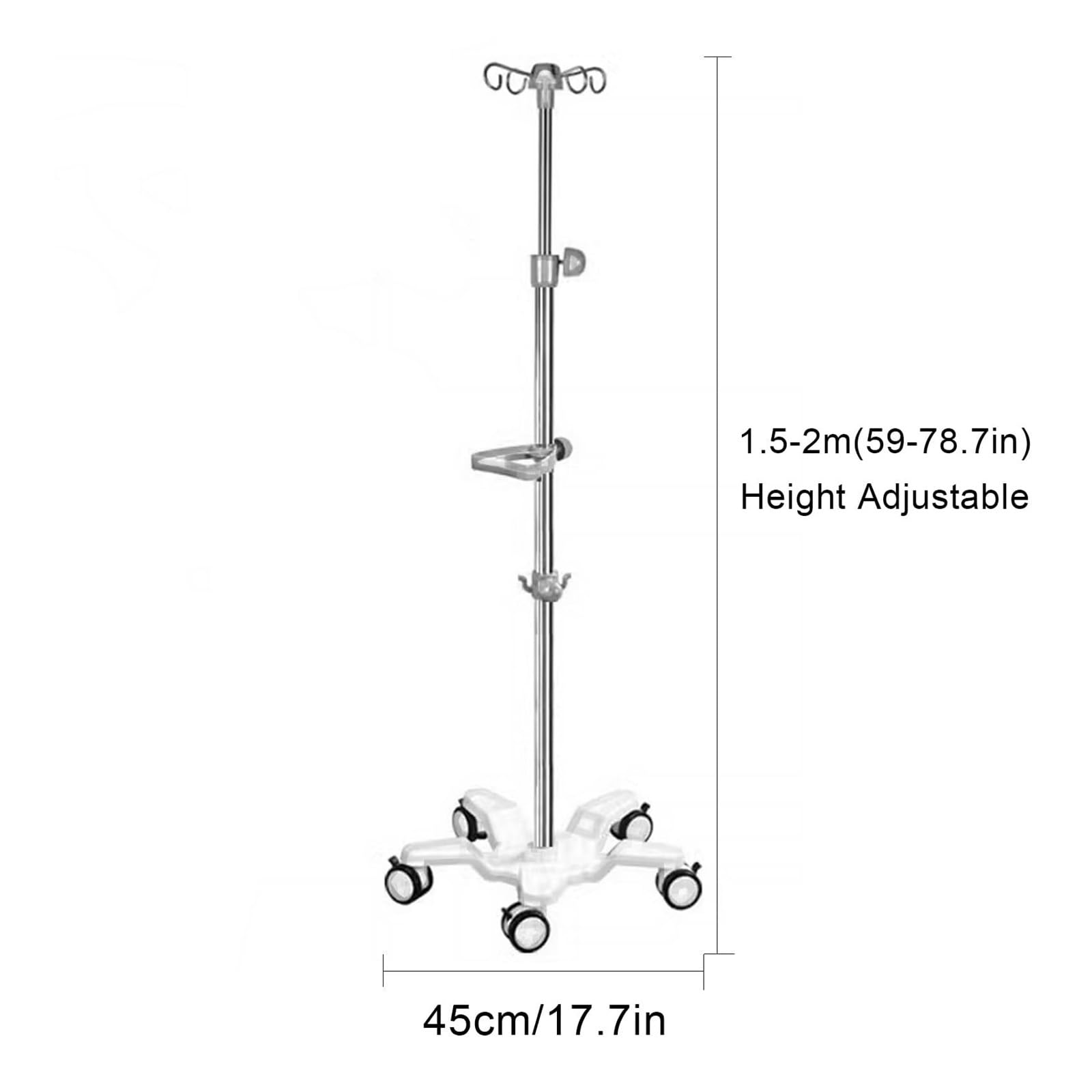 Supporto IV con ruote, altezza regolabile a 4 ganci, palo IV Rolling IV, base resistente per terapia ospedaliera e domiciliare, attrezzatura medica portatile