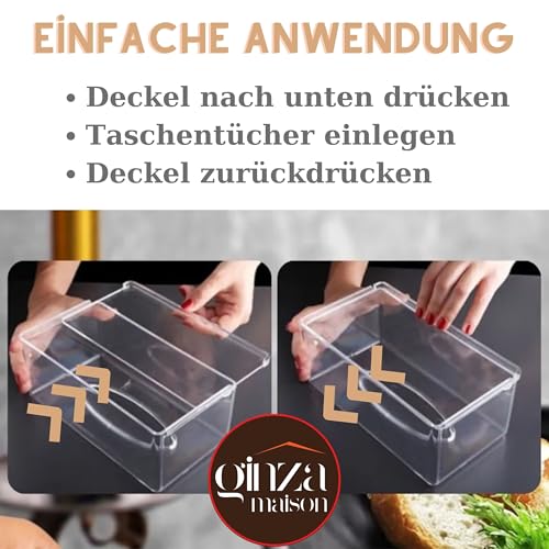 Ginza Maison Transparent Taschentücher – Taschentuch, Kosmetiktücher, Tissue Box für Schlafzimmer, Badezimmer, Wohnzimmer und Küche, Taschentuchspender, Serviettenhalter, Papiertuch