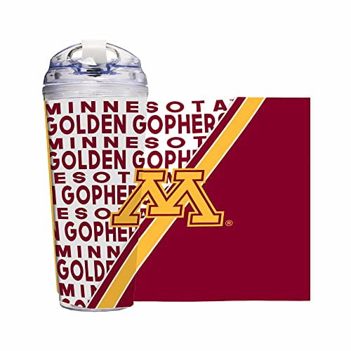Rico Industries NCAA Minnesota Golden Gophers Standard 24oz Acrylic Tumbler with Hinged Lid, Officially Licensed Double Wall Tumbler with Straw White