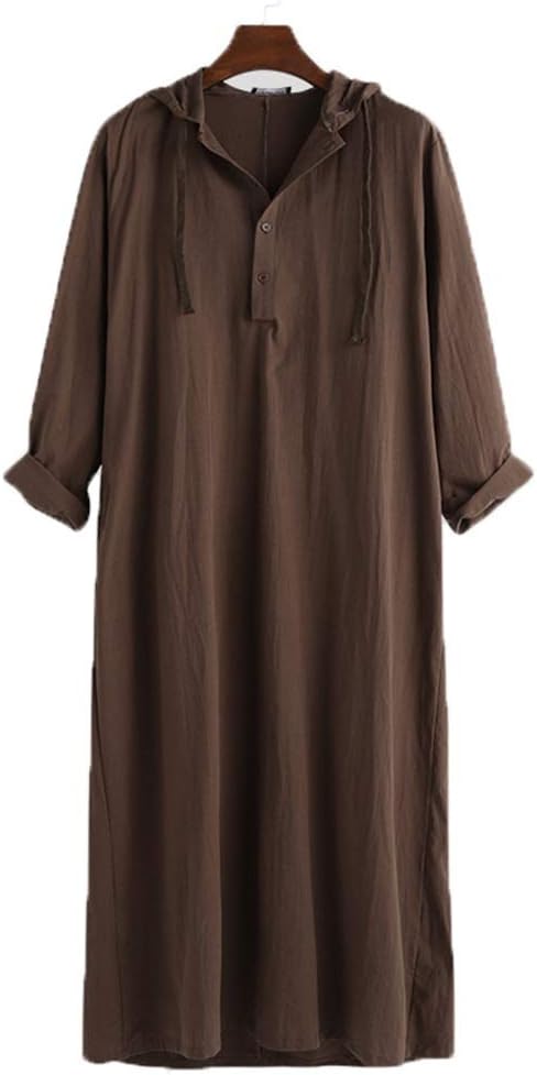 GaoYunQin Mens Arabic Dress Long Sleeve Lightweight Hoodie, Islam Muslim Clothing, Ultra Long Gown Mens Eid with Pocket (Color : Brown, Size : XXXXL)