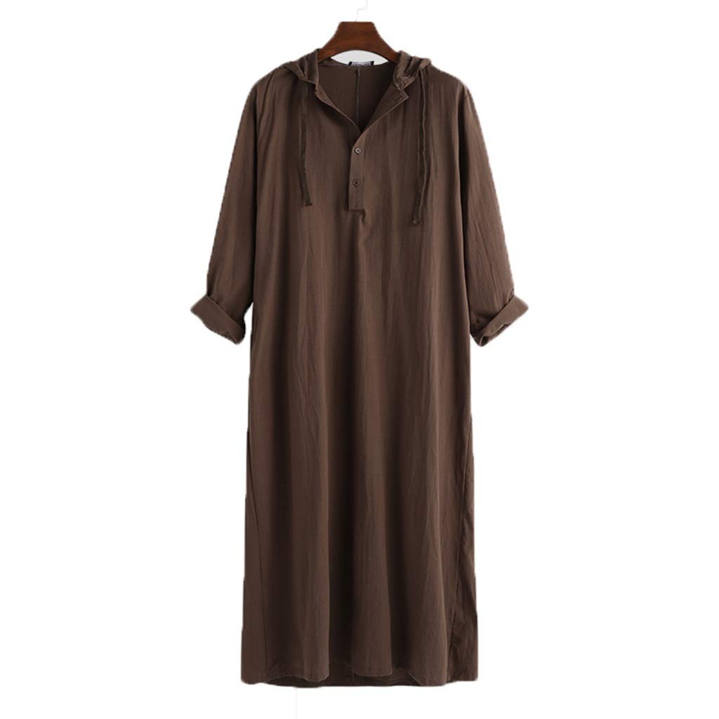 GaoYunQin Mens Arabic Dress Long Sleeve Lightweight Hoodie, Islam Muslim Clothing, Ultra Long Gown Mens Eid with Pocket (Color : Brown, Size : XXXXL)