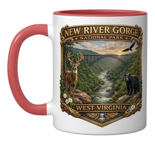 New River Gorge National Park West Virginia Souvenirs Ceramic Mug, Red/White