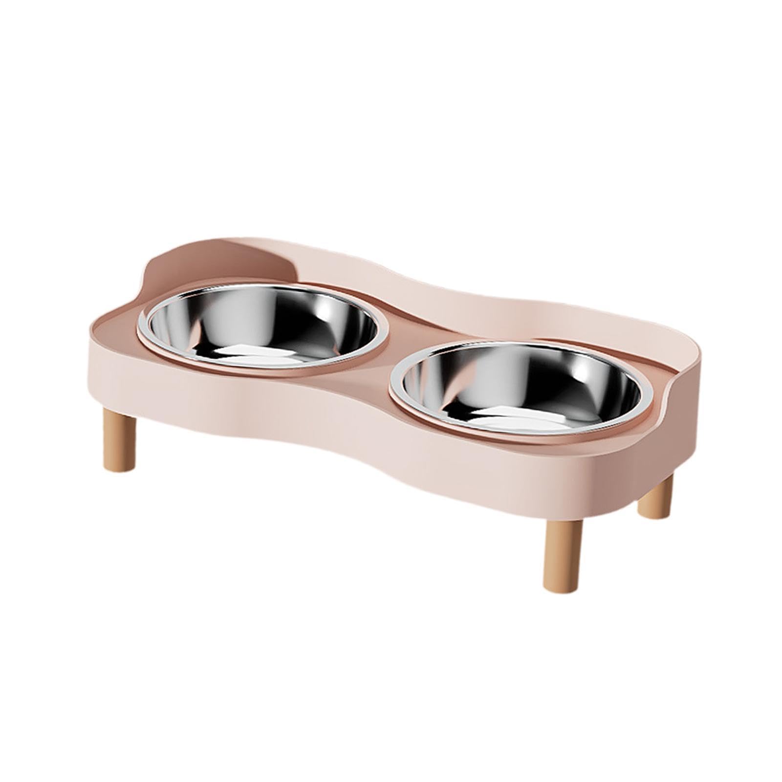 HGZLQKD Elevated Cat Bowls, Raised Cat Food and Water Bowl Set,Raised Cat Bowl with 2 Stainless Steel Bowls,Splashproof Cat Food Bowl, Anti Vomiting Cat Bowls with Stand for Cats and Small Dogs, Pink