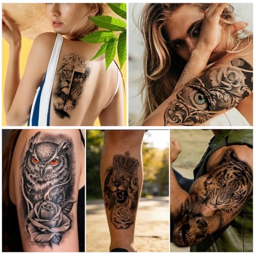 Image of MAYCREATE 72 Sheets Temporary Tattoo Black Large Animal-themed Tattoo Stickers Small Old School Style Waterproof Fake Tattoos for Arm, Legs, Calf