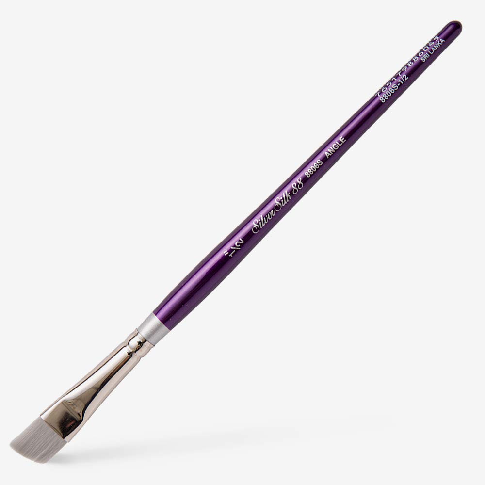 Silver Brush Limited 8806S, Size 1/2 Inch, Silver Silk Angle Brush for Watercolor, Gouache, and Acrylic Paint, Short Handle