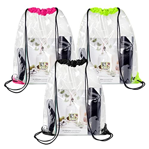 WDFCN Pack of 3 Transparent Drawstring Bags Transparent Gym Bag Backpack Transparent Sports Backpack with Drawstring for School Backpack Gym Travel Beach Swimming (34 x 45 cm)