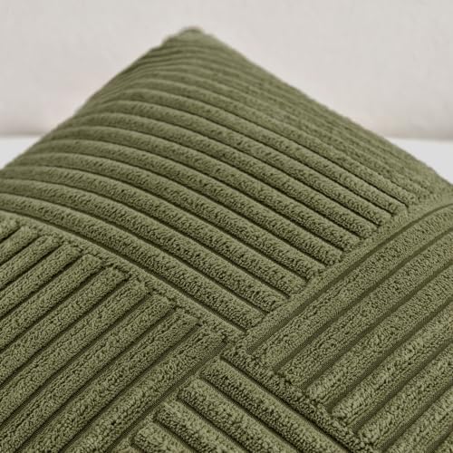 Image of Fancy Homi Set of 2 Olive Green Boho Long Lumbar Body Decorative Throw Pillow Cover 14x36 Inch for Bed Couch Bedroom Bench, Soft Patchwork Corduroy Textured Pillow Case, Rustic Farmhouse Room Decor