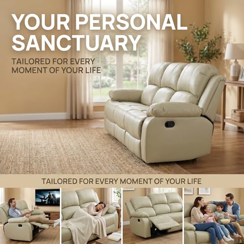 Image of Leather Power Recliner Sofa Set, Leather Recliner Couch Sets with Multi Angle Reclining, 3 Piece Sectional Sofa with USB Charging Port for Home Theater, Living Room, Office, Beige