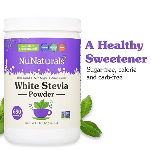 Nunaturals White Stevia Powder, Plant-Based Sugar Substitute, Zero Calorie Sweetener, 12 Oz #TOP5