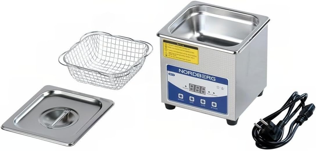NORDBERG Ultrasonic cleaner 1L with heating NU13, Stainless Steel Sonic Cleaning Tools with Digital Timer, Ultrasonic Cleaning for Jewelry Watch Ring Coin Diamond Eyeglasses Small Parts Cleaning