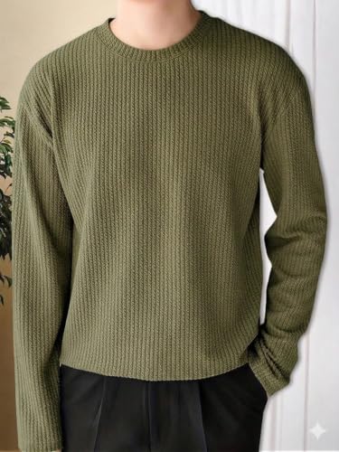 Image of Men's Polyester T-Shirt with Round Neck Long Sleeves Solid Pattern Regular Fit and Standard Length | Mans T Shirts for Casual