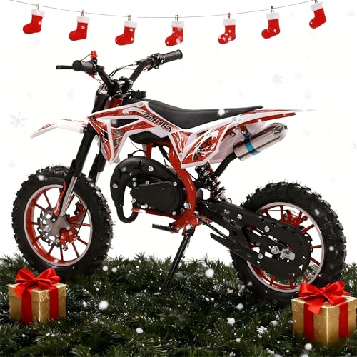 Washranp 2025 Upgraded 50CC Kids Dirt Bike 2-Stroke - Mini Kids Dirtbike Gas Power Motocross, Off Road Mini Motorcycle, Pocket Motorbike with Front Rear Disc Brakes, Racing Max Speed 40KM/H