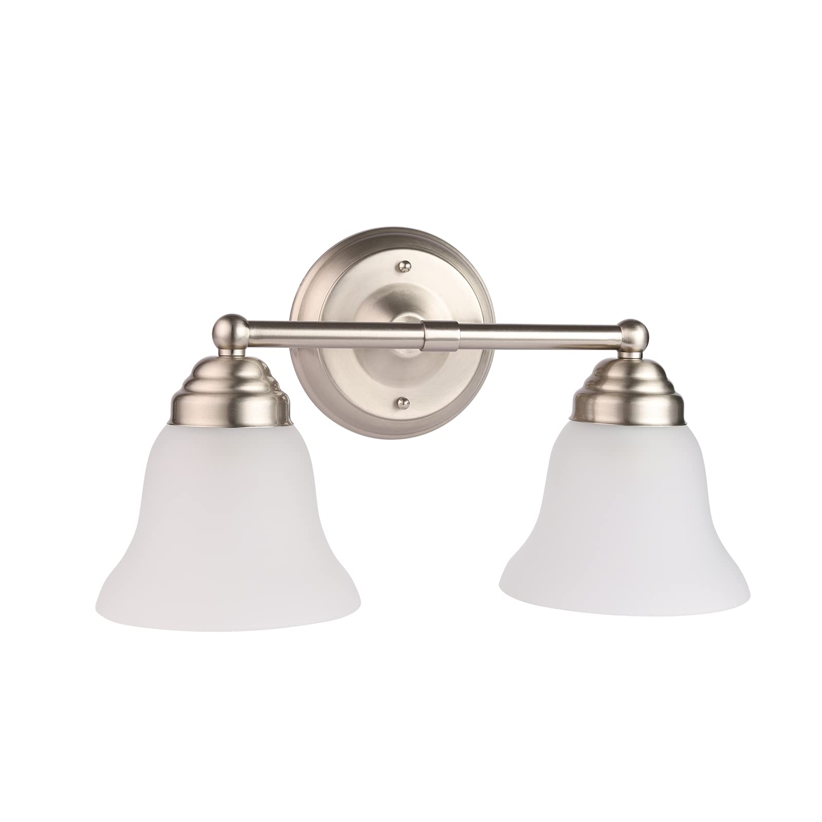 7Pandas Bathroom Vanity Light Fixtures, 2-Light Brushed Nickel Wall Sconce Lighting, Modern Wall Lights with Frosted Glass Shade, Porch Wall Lamp for Living Room, Bedroom, Restroom, Hallway